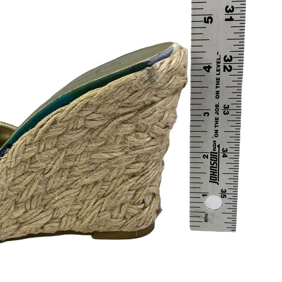 JESSICA SIMPSON Wedge Heels Pink Blue Green Plaid Buckle Open Toe GALVIN Sz 6 B - Picture 12 of 12